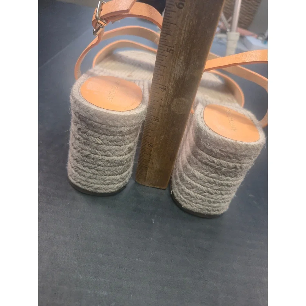 Antonio Melani Womens Peach Orange Leather Espadrille Wedge Sandals Size 8.5 M